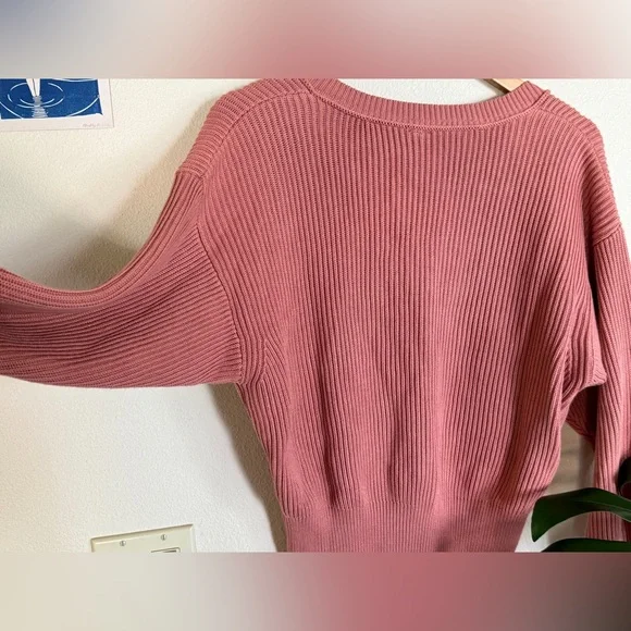 Free People Allure Ribbed V-Neck Crop Sweater XS NWOT 100% Cotton - Picture 8 of 13